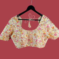 Phoolzar Cream Off White Banaras Brocade Blouse with Round Neckline