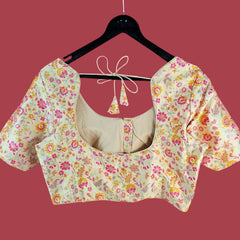 Phoolzar Cream Off White Banaras Brocade Blouse with Round Neckline