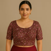 Phoolzar Maroon Banaras Brocade Blouse with Round Neckline