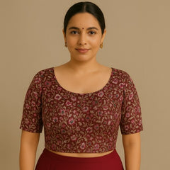 Phoolzar Maroon Banaras Brocade Blouse with Round Neckline