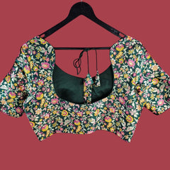 Phoolzar Bottle Green Banaras Brocade Blouse with Round Neckline