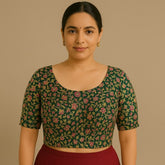 Phoolzar Bottle Green Banaras Brocade Blouse with Round Neckline