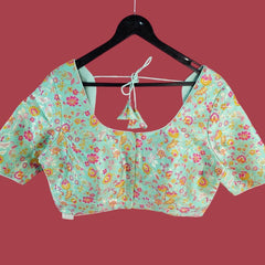 Phoolzar Ocean Blue Banaras Brocade Blouse with Round Neckline