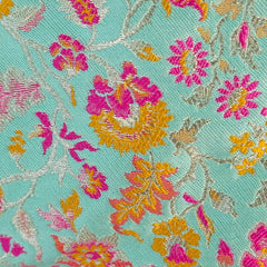 Phoolzar Ocean Blue Banaras Brocade Blouse with Round Neckline