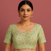 Phoolzar Ocean Blue Banaras Brocade Blouse with Round Neckline