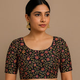 Phoolzar Black Banaras Brocade Blouse with Round Neckline