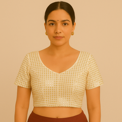 Jhalak Gold Sequin Blouse with Round Neckline