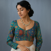 Nusrat Dola Silk Sea Green Color Blouse with Round Neckline