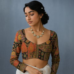 Nusrat Dola Silk Mocha Color Blouse with Round Neckline