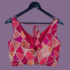 Rangoli Shades of Orange, Red and Pink color Sequin Blouse with V Neckline
