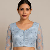 Nazakat Net Grey Color Blouse with sequin work with V Neckline