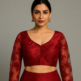Nazakat Net Maroon Color Blouse with sequin work with V Neckline