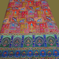 Pure Banarasi Dola Silk Soft Brocade with Position Print of Elephant on Mustard Yellow Base with Blue Border