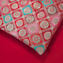 Manikya Red Banaras Brocade on Silk Fabric
