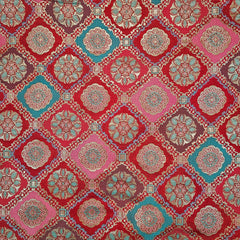 Manikya Red Banaras Brocade on Silk Fabric