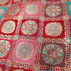 Manikya Red Banaras Brocade on Silk Fabric