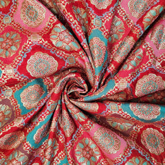 Manikya Red Banaras Brocade on Silk Fabric