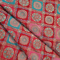 Manikya Red Banaras Brocade on Silk Fabric