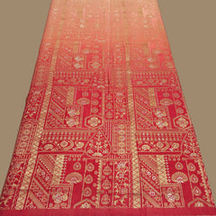 Pure Banarasi Dola Silk Soft Brocade with Position Print on Peach to Red Ombre
