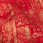 Pure Banarasi Dola Silk Soft Brocade with Position Print on Peach to Red Ombre