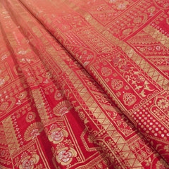 Pure Banarasi Dola Silk Soft Brocade with Position Print on Peach to Red Ombre