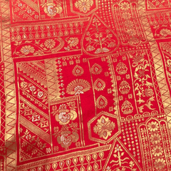 Pure Banarasi Dola Silk Soft Brocade with Position Print on Peach to Red Ombre
