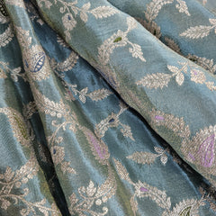 Kinkhab Banaras Brocade on Silk Fabric with Floral Motifs and Zari Embroidery