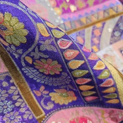 Aarasi Pure Banarasi Dola Silk Soft Brocade with Position Print on Purple base