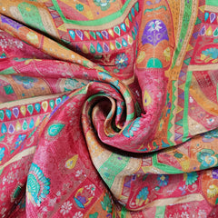 Aarasi Pure Banarasi Dola Silk Soft Brocade with Position Print on Orange base