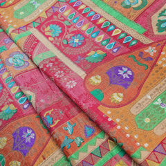 Aarasi Pure Banarasi Dola Silk Soft Brocade with Position Print on Orange base