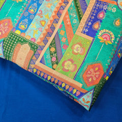 Aarasi Pure Banarasi Dola Silk Soft Brocade with Position Print on Blue Base