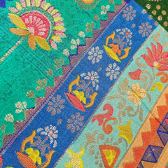 Aarasi Pure Banarasi Dola Silk Soft Brocade with Position Print on Blue Base