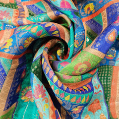 Aarasi Pure Banarasi Dola Silk Soft Brocade with Position Print on Blue Base