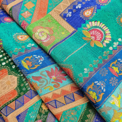 Aarasi Pure Banarasi Dola Silk Soft Brocade with Position Print on Blue Base