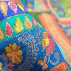 Aarasi Pure Banarasi Dola Silk Soft Brocade with Position Print on Blue Base