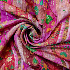 Aarasi Pure Banarasi Dola Silk Soft Brocade with Position Print on Pink Base