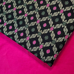 Jamdani Black Banarasi Brocade with Geometrical and Floral Accents