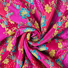 Rangrez Fuchsia Pink Banaras Brocade on Crepe Silk Fabric
