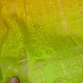 Pure Banarasi Dola Silk Soft Brocade with Position Print on Mustard Yellow to Parrot Green Ombre