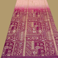 Pure Banarasi Dola Silk Soft Brocade with Position Print on Peach to Wine Ombre