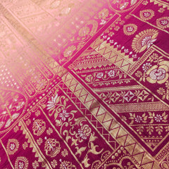Pure Banarasi Dola Silk Soft Brocade with Position Print on Peach to Wine Ombre