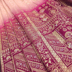 Pure Banarasi Dola Silk Soft Brocade with Position Print on Peach to Wine Ombre