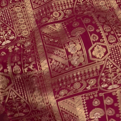 Pure Banarasi Dola Silk Soft Brocade with Position Print on Peach to Wine Ombre