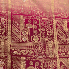 Pure Banarasi Dola Silk Soft Brocade with Position Print on Peach to Wine Ombre