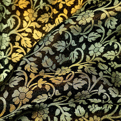 Zarnooshan Black Banaras Brocade Fabric on Silk Base