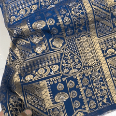 Pure Banarasi Dola Silk Soft Brocade with Position Print on Blue to Navy Blue Ombre