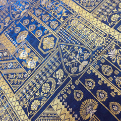Pure Banarasi Dola Silk Soft Brocade with Position Print on Blue to Navy Blue Ombre