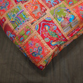 Pure Banarasi Silk Brocade with Multicolor Position of Animal & Floral Print on Orange Base