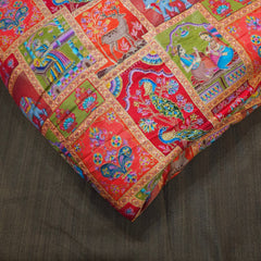 Pure Banarasi Silk Brocade with Multicolor Position of Animal & Floral Print on Orange Base