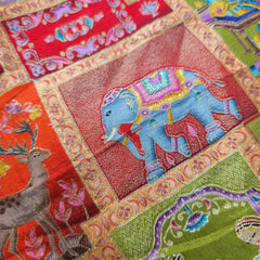 Pure Banarasi Silk Brocade with Multicolor Position of Animal & Floral Print on Orange Base